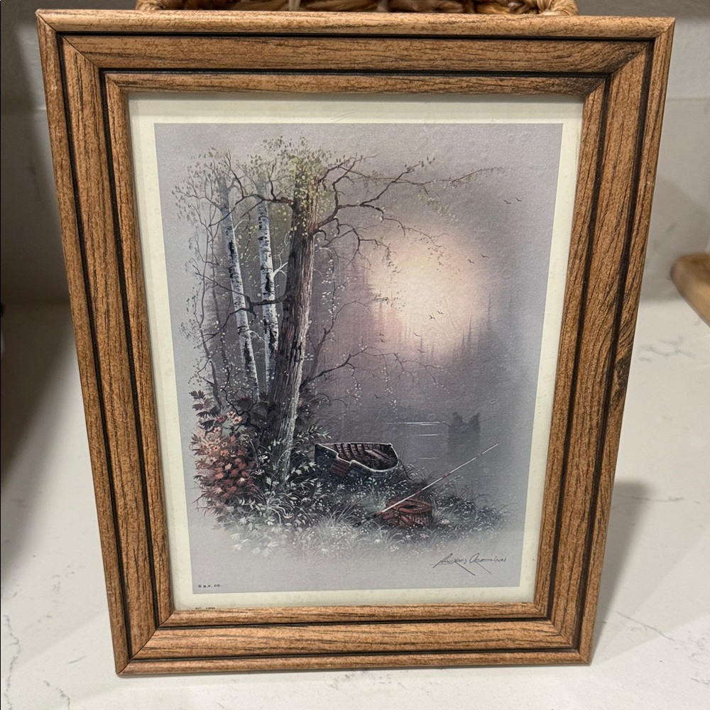 Rare vintage Andres orpinas,Rustic Birch Tree Art in Wooden Frame